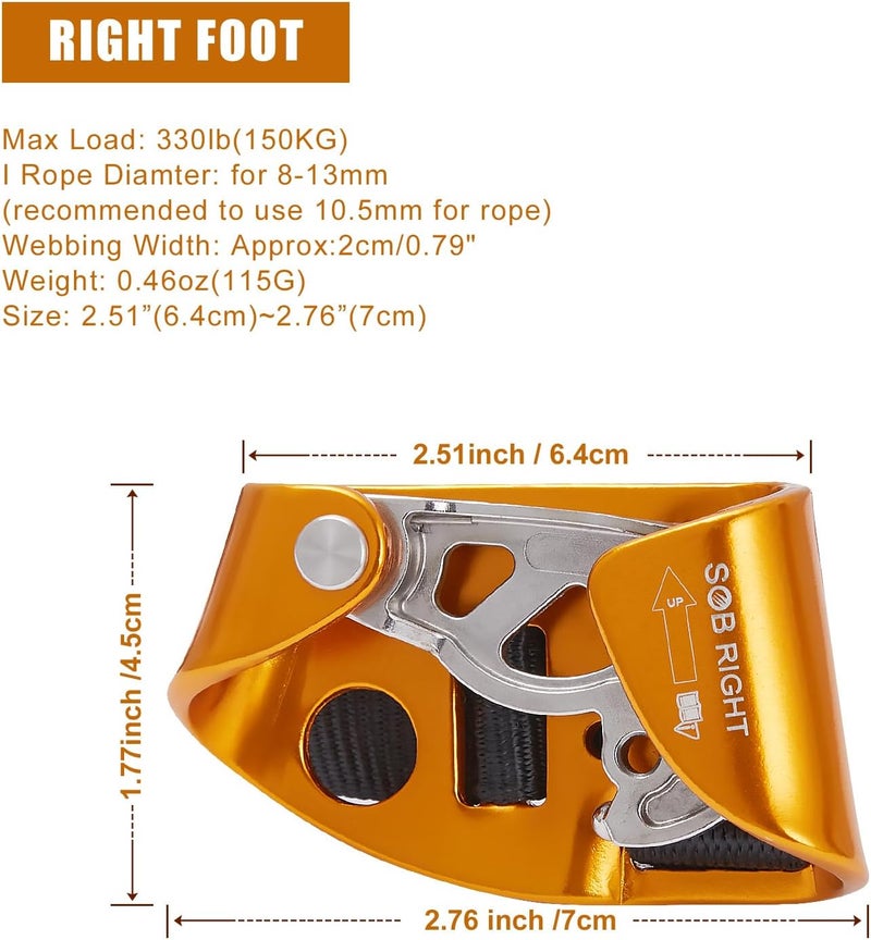 SOB Quick Step Foot Ascender,Outdoor Rock Climbing Tree Arborist, Mountaineering Equipment Climbing Rappelling Device for 8-13mm Rope - Image 3
